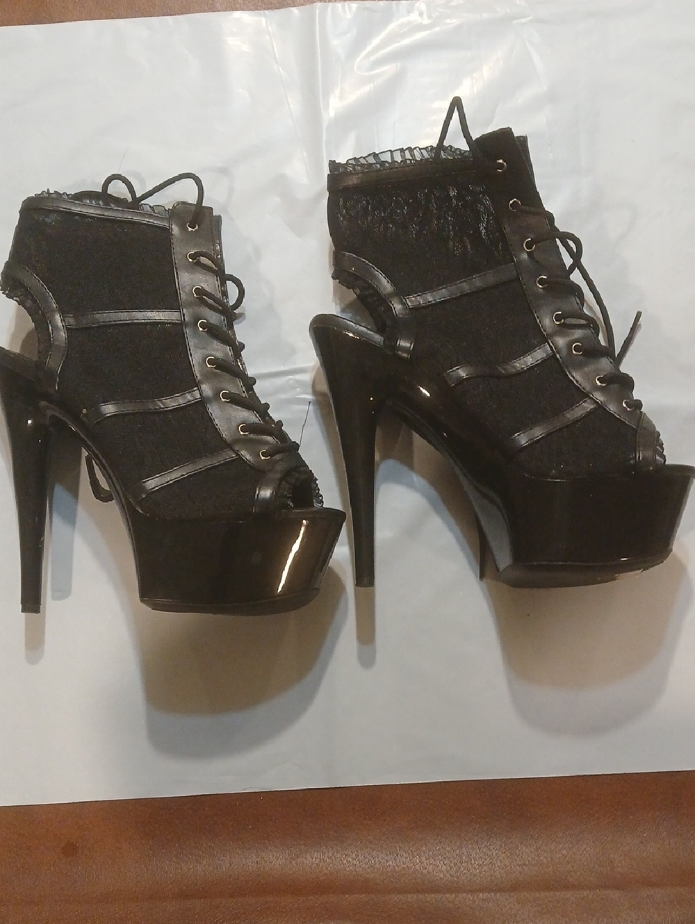 Lace-Up Black Platform Ankle Boots with High Stiletto Heel